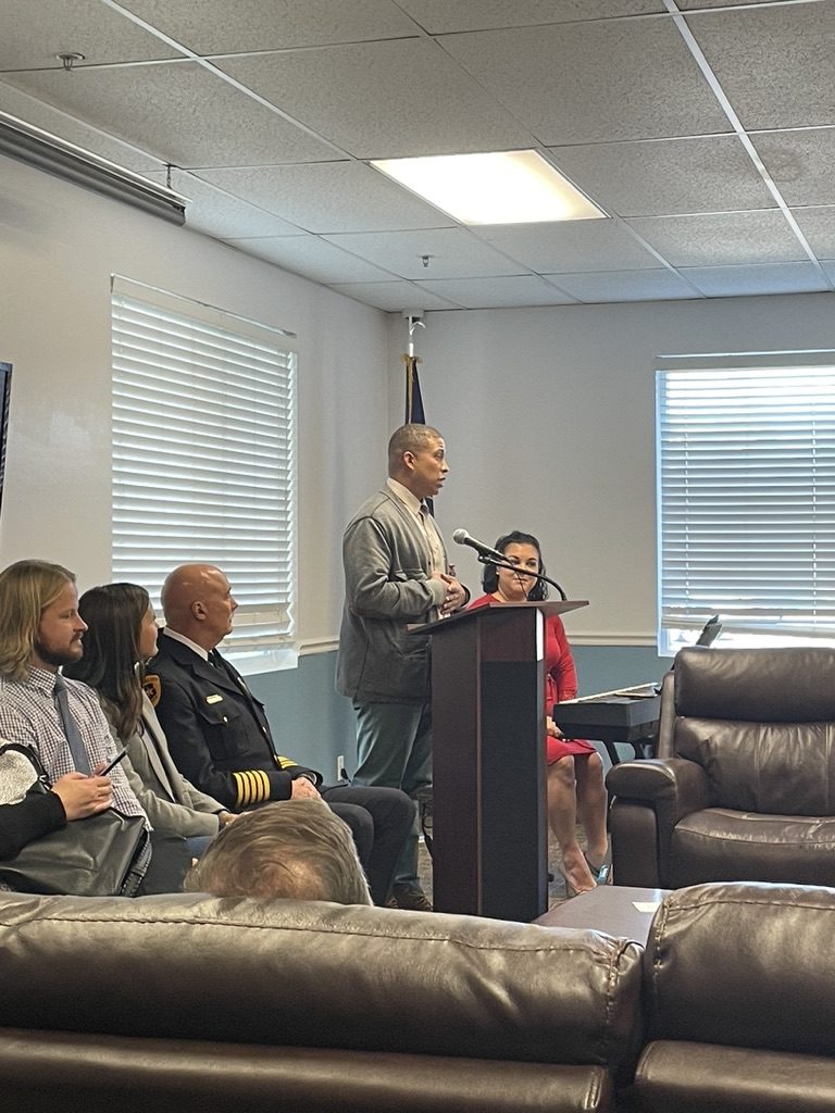 Aaron Wiley speaking at a community meeting in Salt Lake City